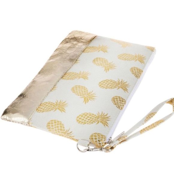 🪷PINEAPPLE Gold Metallic Print Wristlet - Picture 2 of 3